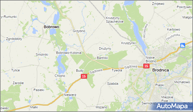 mapa Bartniki gmina Brodnica, Bartniki gmina Brodnica na mapie Targeo