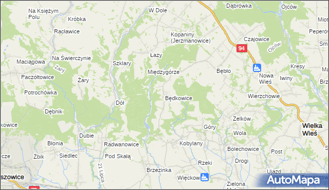 mapa Będkowice gmina Wielka Wieś, Będkowice gmina Wielka Wieś na mapie Targeo