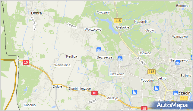 mapa Bezrzecze, Bezrzecze na mapie Targeo