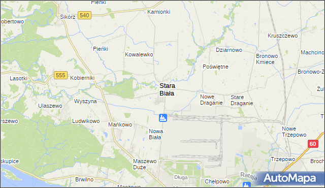 mapa Biała gmina Stara Biała, Biała gmina Stara Biała na mapie Targeo