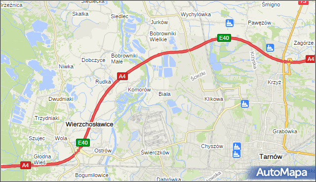 mapa Biała gmina Tarnów, Biała gmina Tarnów na mapie Targeo