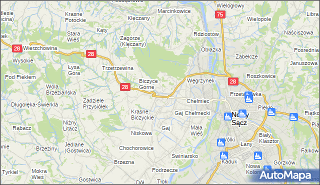 mapa Biczyce Dolne, Biczyce Dolne na mapie Targeo