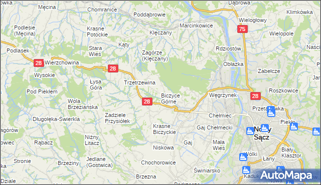 mapa Biczyce Górne, Biczyce Górne na mapie Targeo