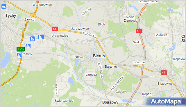 mapa Bieruń, Bieruń na mapie Targeo