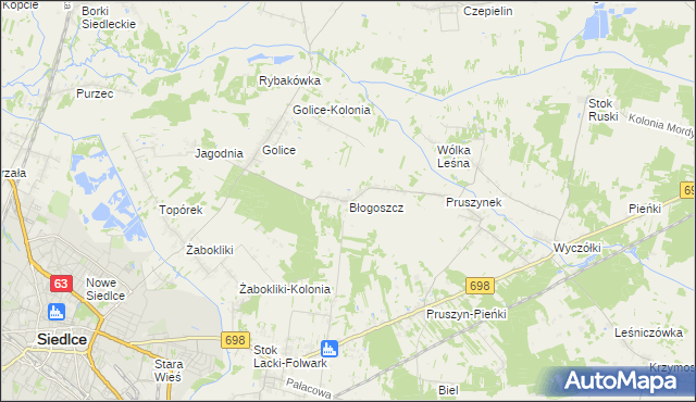 mapa Błogoszcz, Błogoszcz na mapie Targeo