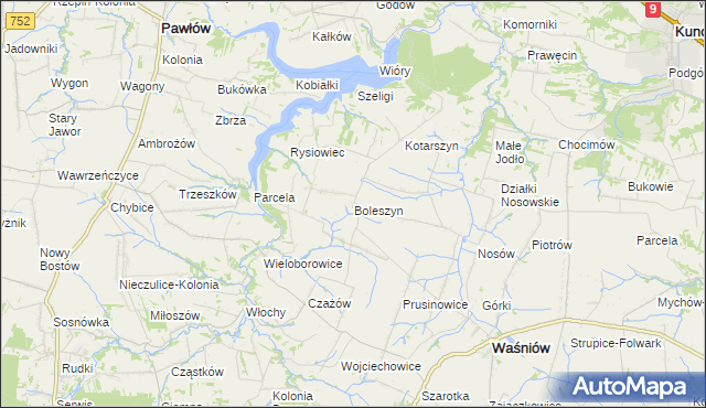 mapa Boleszyn gmina Waśniów, Boleszyn gmina Waśniów na mapie Targeo