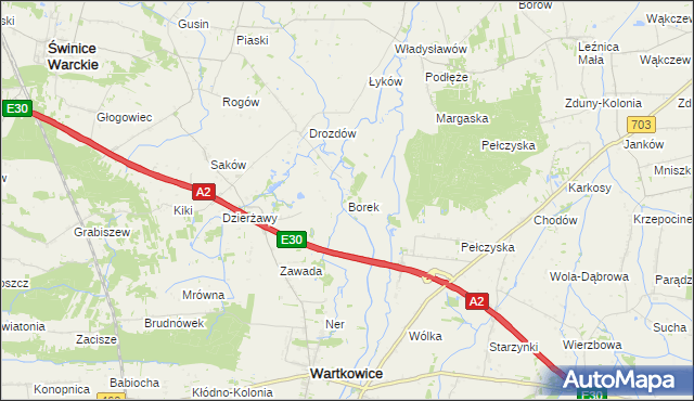 mapa Borek gmina Wartkowice, Borek gmina Wartkowice na mapie Targeo