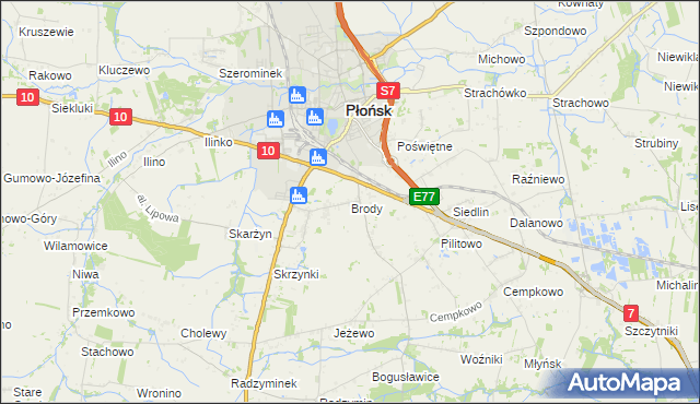 mapa Brody gmina Płońsk, Brody gmina Płońsk na mapie Targeo