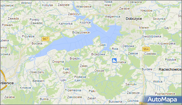 mapa Brzezowa gmina Dobczyce, Brzezowa gmina Dobczyce na mapie Targeo
