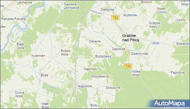 mapa Brzozówka gmina Grabów nad Pilicą, Brzozówka gmina Grabów nad Pilicą na mapie Targeo