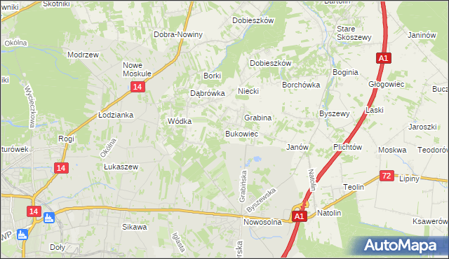 mapa Bukowiec gmina Nowosolna, Bukowiec gmina Nowosolna na mapie Targeo