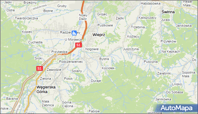 mapa Bystra gmina Radziechowy-Wieprz, Bystra gmina Radziechowy-Wieprz na mapie Targeo