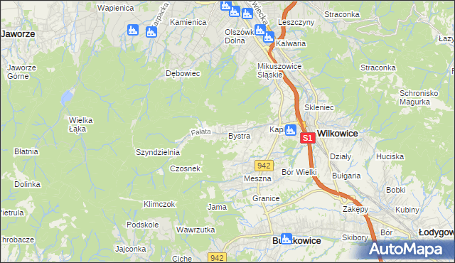 mapa Bystra gmina Wilkowice, Bystra gmina Wilkowice na mapie Targeo