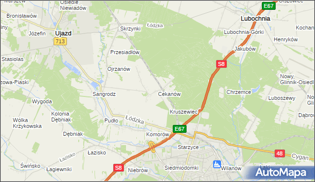 mapa Cekanów gmina Tomaszów Mazowiecki, Cekanów gmina Tomaszów Mazowiecki na mapie Targeo