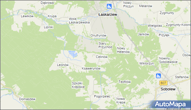 mapa Celinów gmina Łaskarzew, Celinów gmina Łaskarzew na mapie Targeo