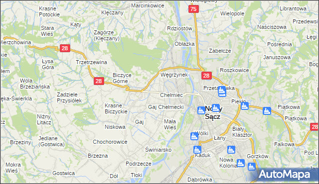 mapa Chełmiec powiat nowosądecki, Chełmiec powiat nowosądecki na mapie Targeo