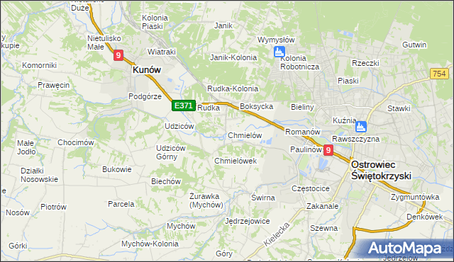 mapa Chmielów gmina Bodzechów, Chmielów gmina Bodzechów na mapie Targeo