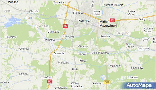 mapa Chochół gmina Mińsk Mazowiecki, Chochół gmina Mińsk Mazowiecki na mapie Targeo