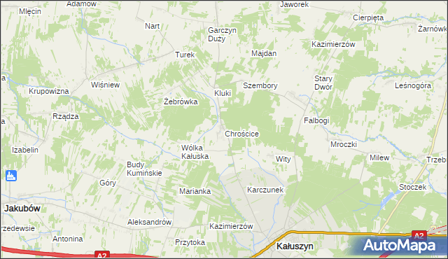 mapa Chrościce gmina Kałuszyn, Chrościce gmina Kałuszyn na mapie Targeo