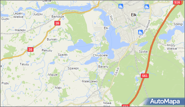 mapa Chruściele gmina Ełk, Chruściele gmina Ełk na mapie Targeo