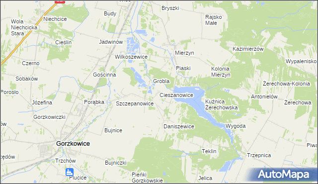 mapa Cieszanowice gmina Gorzkowice, Cieszanowice gmina Gorzkowice na mapie Targeo