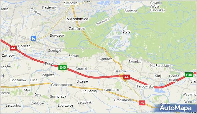 mapa Dąbrowa gmina Kłaj, Dąbrowa gmina Kłaj na mapie Targeo