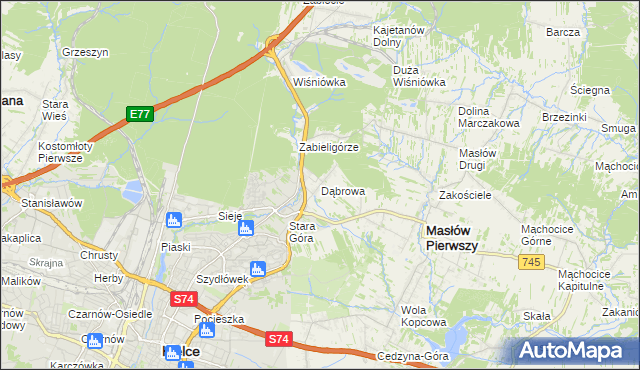 mapa Dąbrowa gmina Masłów, Dąbrowa gmina Masłów na mapie Targeo