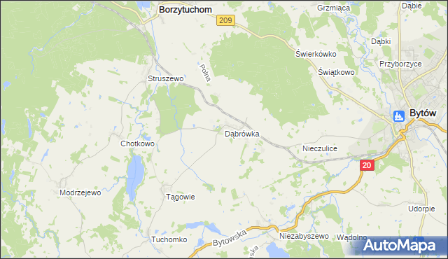 mapa Dąbrówka gmina Borzytuchom, Dąbrówka gmina Borzytuchom na mapie Targeo