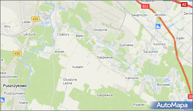 mapa Daszewice gmina Mosina, Daszewice gmina Mosina na mapie Targeo