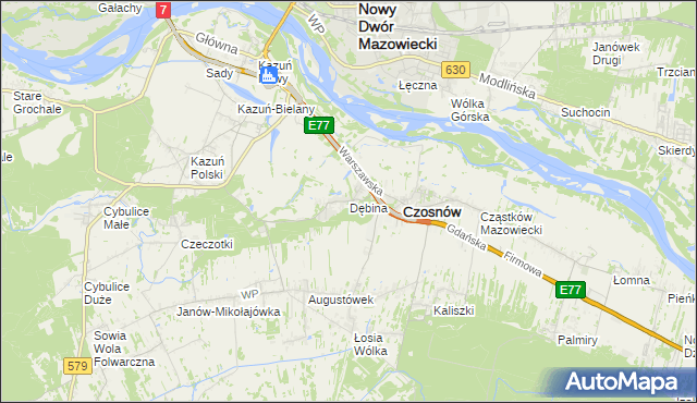 mapa Dębina gmina Czosnów, Dębina gmina Czosnów na mapie Targeo