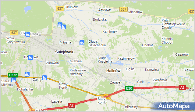 mapa Długa Kościelna, Długa Kościelna na mapie Targeo