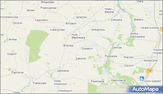 mapa Dobiecin gmina Mogielnica, Dobiecin gmina Mogielnica na mapie Targeo