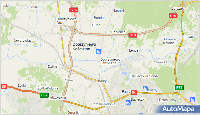 mapa Dobrzyniewo Fabryczne, Dobrzyniewo Fabryczne na mapie Targeo