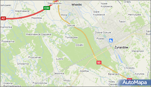 mapa Działki gmina Wiskitki, Działki gmina Wiskitki na mapie Targeo