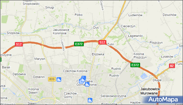 mapa Elizówka gmina Niemce, Elizówka gmina Niemce na mapie Targeo