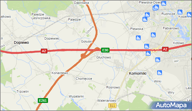 mapa Głuchowo gmina Komorniki, Głuchowo gmina Komorniki na mapie Targeo