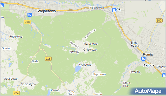 mapa Gniewowo gmina Wejherowo, Gniewowo gmina Wejherowo na mapie Targeo