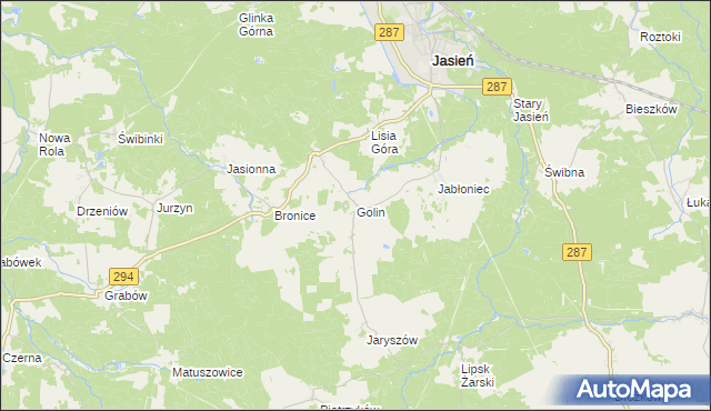 mapa Golin gmina Jasień, Golin gmina Jasień na mapie Targeo