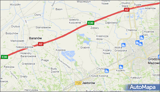 mapa Grabnik gmina Jaktorów, Grabnik gmina Jaktorów na mapie Targeo