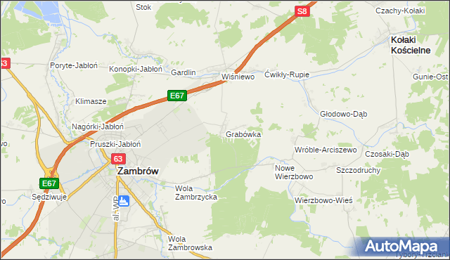 mapa Grabówka gmina Zambrów, Grabówka gmina Zambrów na mapie Targeo