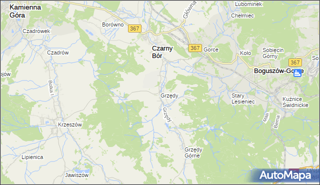 mapa Grzędy gmina Czarny Bór, Grzędy gmina Czarny Bór na mapie Targeo