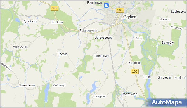 mapa Jabłonowo gmina Gryfice, Jabłonowo gmina Gryfice na mapie Targeo
