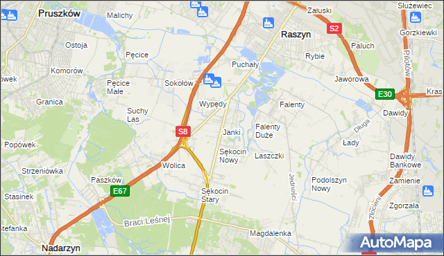 mapa Janki gmina Raszyn, Janki gmina Raszyn na mapie Targeo