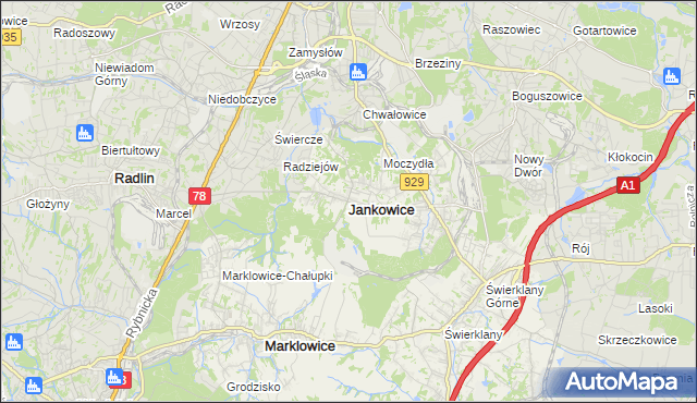 mapa Jankowice gmina Świerklany, Jankowice gmina Świerklany na mapie Targeo