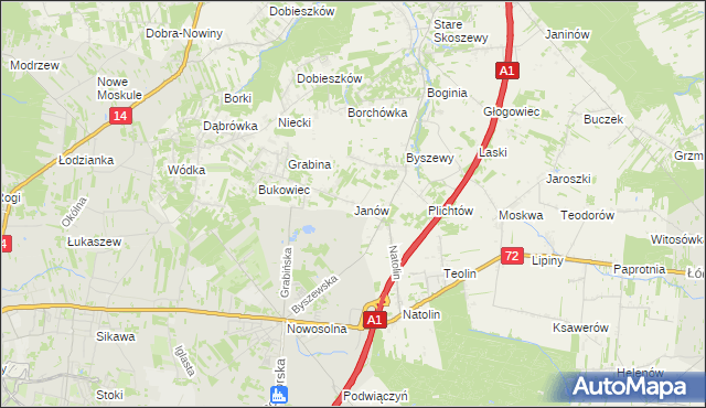 mapa Janów gmina Nowosolna, Janów gmina Nowosolna na mapie Targeo