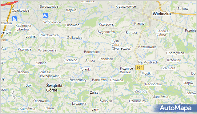 mapa Janowice gmina Wieliczka, Janowice gmina Wieliczka na mapie Targeo