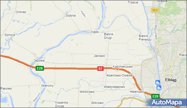 mapa Janowo gmina Elbląg, Janowo gmina Elbląg na mapie Targeo