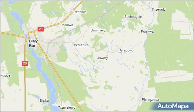 mapa Jawory gmina Biały Bór, Jawory gmina Biały Bór na mapie Targeo