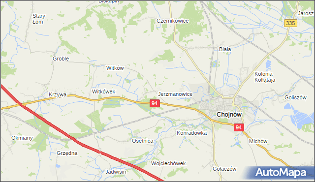 mapa Jerzmanowice gmina Chojnów, Jerzmanowice gmina Chojnów na mapie Targeo