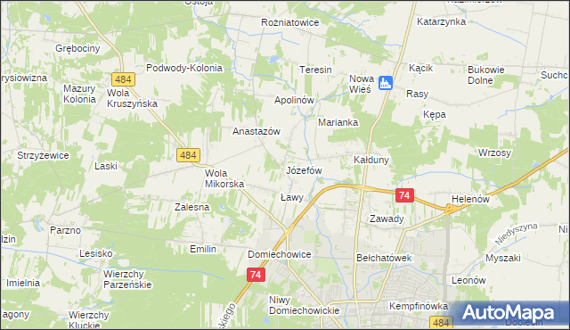 mapa Józefów gmina Bełchatów, Józefów gmina Bełchatów na mapie Targeo